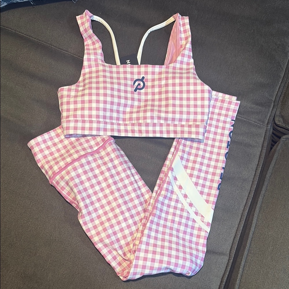 Pink Gingham Sports Bra and Leggings Set